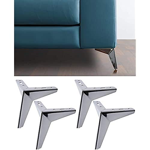 IPEA Juego de 4 Patas para sofás y Muebles Modelo Jazz – Juego de 4 Patas de Hierro – Diseño Moderno y Elegante Color Plateado Brillante, Altura 135 mm