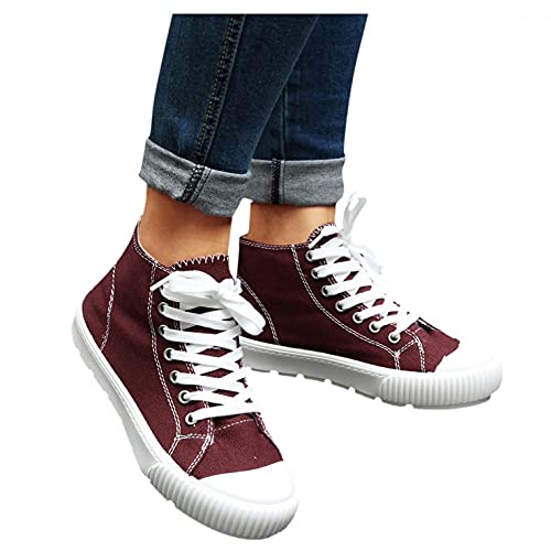 IQYU Zapatos de lona para mujer, para el aire libre, cómodos, planos, informales, zapatos blancos, burdeos, 38