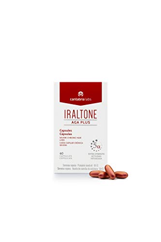 Iraltone Aga Plus Capsulas - Complemento Alimenticio para el Manejo de la Caída Capilar Crónica Severa, Sin Color, 60 Capsulas, 133 Gramos