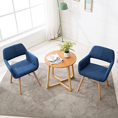 Irene House Silla de Comedor Moderna con Patas de Madera de Haya. Silla de salón de diseño excepcional con Respaldo y reposabrazos de Tela de Lino (Azul, 1)