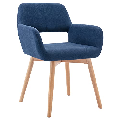 Irene House Silla de Comedor Moderna con Patas de Madera de Haya. Silla de salón de diseño excepcional con Respaldo y reposabrazos de Tela de Lino (Azul, 1)