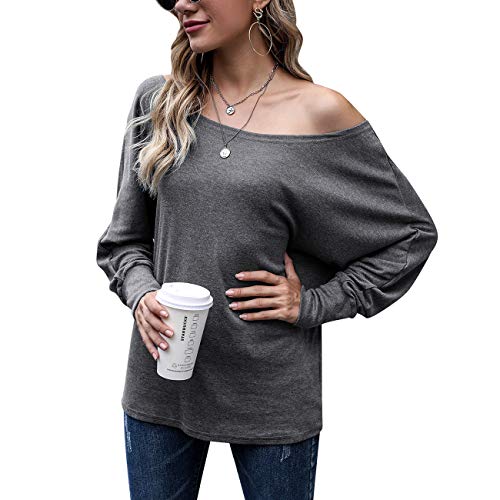 Irevial Camiseta Mujer Manga Larga con Hombros Descubiertos, Suelto Blusa Mujer Invierno Casual, Tops Mujer Sexy Hombro