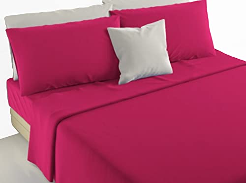 Irge - Juego completo de sábanas para cama de matrimonio o individual de 100 % algodón puro, fabricado en Italia, color fucsia y individual