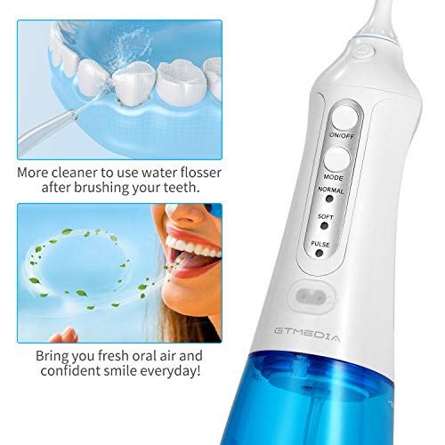 Irrigador bucal inalámbrico recargable Flosser de agua, limpiador dental de limpieza profunda para el cuidado de los dientes, impermeable portátil de 3 modos con tanque de agua desmontable de 300 ml