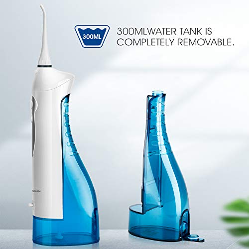 Irrigador Bucal Portatil Dental de Hangsun Inalámbrico USB Recargable con un Tanque de Agua 300ml y 4 Boquillas para Viajar y Uso Doméstico