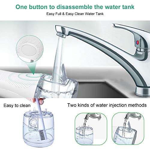 Irrigador Bucal Portátil, Irrigador Dental Viaje con 5 Modos 6 Boquillas, Irrigadores con USB Recargable, IPX7 Impermeable para Higiene Dental Limpieza Dental en Hogar/Viaje/Oficina