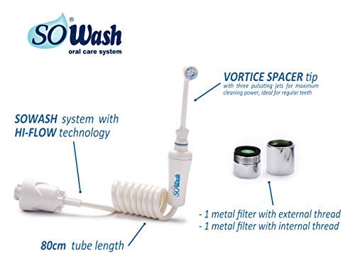 Irrigador dental SoWash | Vórtice | Conectable al grifo | Sin Baterías y sin Electricidad | Cabezal Vórtice con chorro pulsante convergente triple (patente internacional)