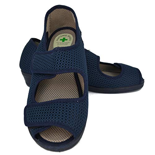 ISASA Zapatilla de señora Crimea Azul, de Farmacia, Doble Velcro Semi Cerrada Fabricada en Rejilla Farmacia Azul con Dos velcros para un Ajuste idoneo para pies delicados. Talla 38.