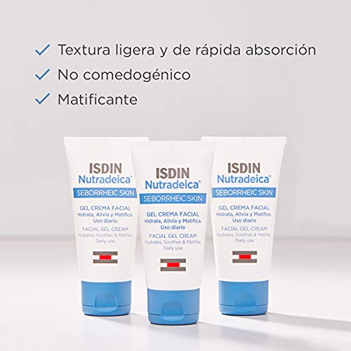 ISDIN Nutradeica - Gel-crema facial indicado para el tratamiento del exceso de sebo, descamación, picor y eritema de la piel seborreica facial, 50 ml