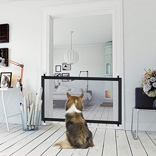 ISIYINER Puerta Mágica para Perros, Barrera Seguridad Perros Plegable y Portátil Puerta mágica para Mascotas Negro 110 ×72cm