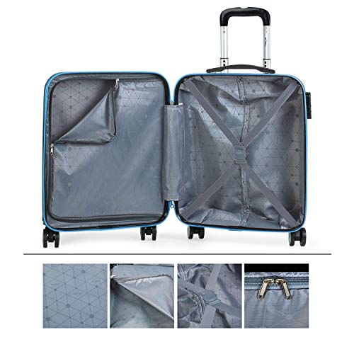 ITACA - Maleta Cabina Avion Pequeña Rígida ABS de Viaje con 4 Ruedas Hombre Mujer 55x40x20 cm. Trolley Equipaje de Mano de Marca ITACA. Práctica y Ligera. Candado con Combinación. T71650, Color Azul