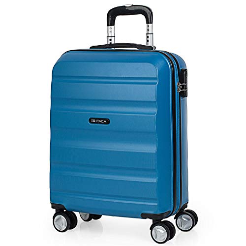 ITACA - Maleta Cabina Avion Pequeña Rígida ABS de Viaje con 4 Ruedas Hombre Mujer 55x40x20 cm. Trolley Equipaje de Mano de Marca ITACA. Práctica y Ligera. Candado con Combinación. T71650, Color Azul