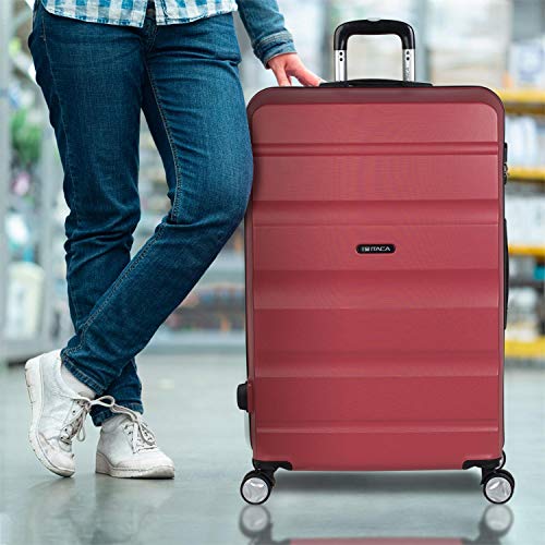 ITACA - Maleta de Viaje Rígida 4 Ruedas Grande XL Trolley 77 cm de ABS Lisa. Dura y Ligera. Gran Capacidad. 2 Asas y Candado. Estudiante y Profesional. t71670, Color Coral