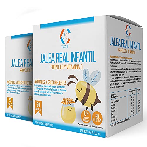 Jalea Real Niños 20 Viales| Jalea Real Infantil con Propoleo + Vitamina C + Vitamina D3+ Zinc| Aporta Energía y Vitalidad| Aumenta las Defensas| Z90