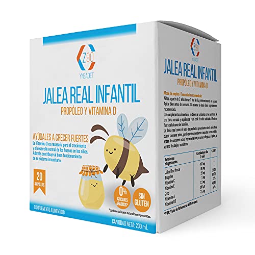 Jalea Real Niños 20 Viales| Jalea Real Infantil con Propoleo + Vitamina C + Vitamina D3+ Zinc| Aporta Energía y Vitalidad| Aumenta las Defensas| Z90