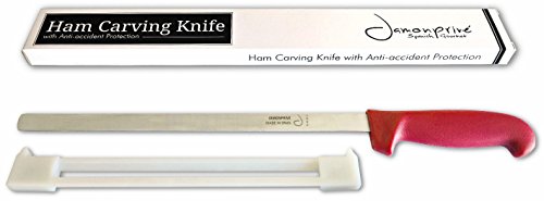 Jamonprive - Cuchillo Jamonero con Protector Anti-Accidentes para Zurdos & Diestros (30 cm) - Ideal para Cortar el Jamón Serrano e Ibérico