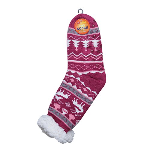 JARSEEN Mujer Hombre Navidad Calcetines Invierno Calentar Pantuflas de Estar Por Casa Super Suaves Cómodos Calcetines Antideslizante (Ciervo Rojo, EU 36-42)