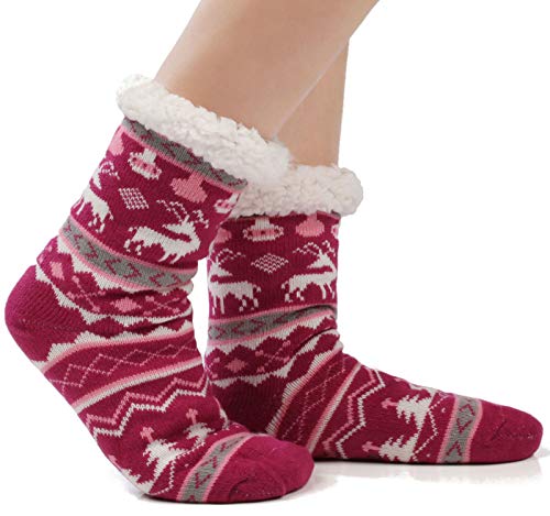 JARSEEN Mujer Hombre Navidad Calcetines Invierno Calentar Pantuflas de Estar Por Casa Super Suaves Cómodos Calcetines Antideslizante (Ciervo Rojo, EU 36-42)