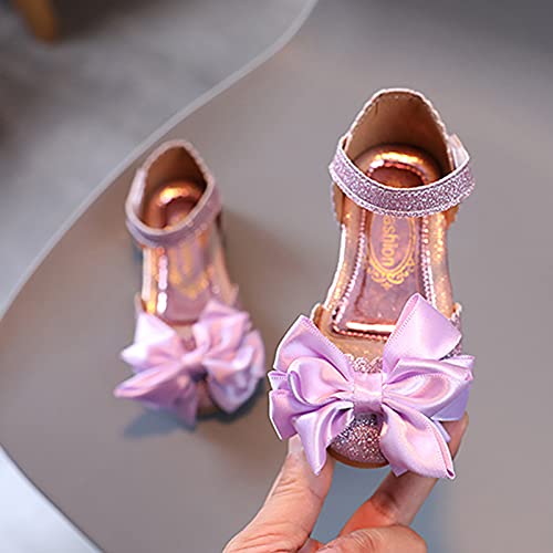 JDGY Zapatos infantiles para niñas, zapatos de princesa, con lazo, sandalias de verano, antideslizantes, zapatos de ballet, suelo suave, con lentejuelas, zapatos de baile, morado, 26