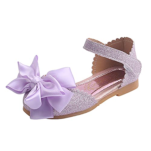 JDGY Zapatos infantiles para niñas, zapatos de princesa, con lazo, sandalias de verano, antideslizantes, zapatos de ballet, suelo suave, con lentejuelas, zapatos de baile, morado, 26