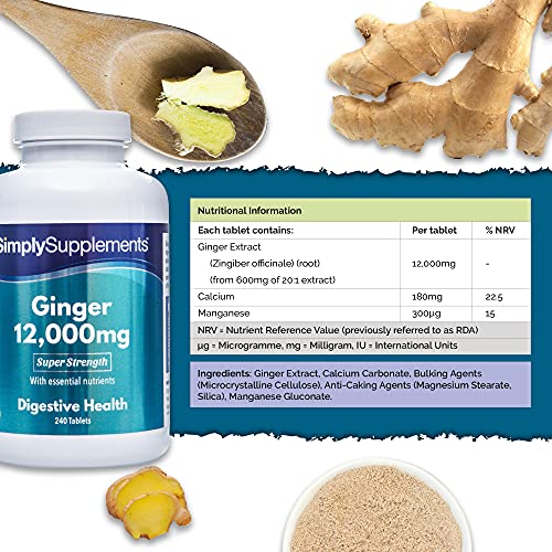 Jengibre 12000mg | Extra Fuerte - ¡Bote para 8 meses! - Apto para veganos - 240 Comprimidos - SimplySupplements