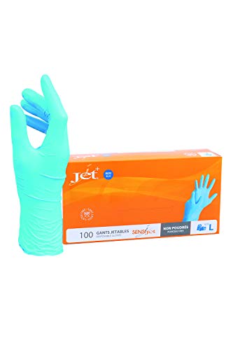 Jet + Guantes de vinilo multiusos, sin polvo, desechables, extra fuertes - Caja de 100 - Talla L