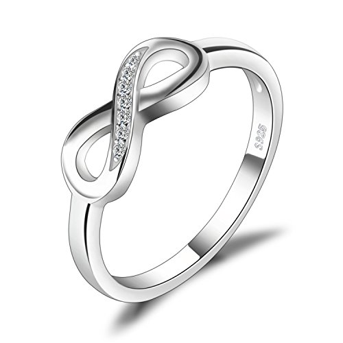 JewelryPalace Anillo Infinito Anillos Mujer Plata Diamante Simulado, Anillos Plata de ley 925 Mujer Chapado en Oro Blanco, Promiso Anillo Mujer Alianzas, Aniversario, Joyería Personalizada