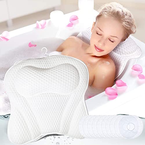 JFAN Almohada bañera Lujo Cojín de baño en Forma de Mariposa tecnología de Malla de Aire 4D con Gorro de Ducha desechable de 10 Piezas