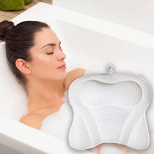 JFAN Almohada bañera Lujo Cojín de baño en Forma de Mariposa tecnología de Malla de Aire 4D con Gorro de Ducha desechable de 10 Piezas