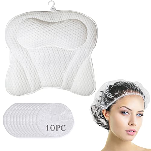 JFAN Almohada bañera Lujo Cojín de baño en Forma de Mariposa tecnología de Malla de Aire 4D con Gorro de Ducha desechable de 10 Piezas