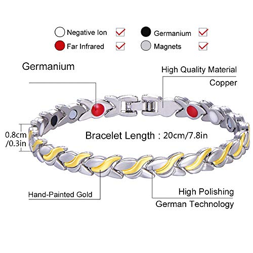 JHKJ Pulseras Magnéticas de Cobre para Hombre, Alivio del Dolor para la Artritis y el Túnel Carpiano, Migrañas, Codo de Tenista, Ajustable con Una Herramienta Gratuita,Oro