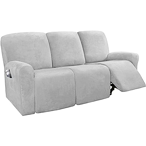 JHLD Funda De Sillón Relax Elástica, Funda Sillon Relax Terciopelo 1/2/3 Plazas Protector para Sillón Reclinable Suave Funda para Sillón Reclinable con Parte Inferior Elástica-Gris Claro-3 plazas