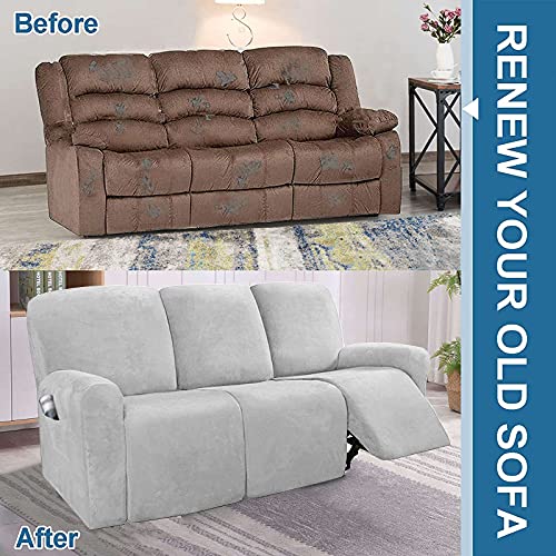 JHLD Funda De Sillón Relax Elástica, Funda Sillon Relax Terciopelo 1/2/3 Plazas Protector para Sillón Reclinable Suave Funda para Sillón Reclinable con Parte Inferior Elástica-Gris Claro-3 plazas