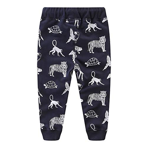 JinBei Pantalón Niño Deportivos Algodon Cordón Ajustable Cinturón Tigre Tortuga León Negro Pantalones Largos Deporte Termicos Bolsillo Elasticos Escuela Jogger Pantalones 6-7 Años