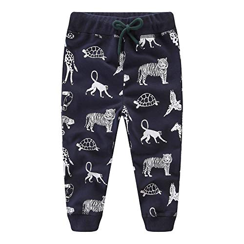 JinBei Pantalón Niño Deportivos Algodon Cordón Ajustable Cinturón Tigre Tortuga León Negro Pantalones Largos Deporte Termicos Bolsillo Elasticos Escuela Jogger Pantalones 6-7 Años