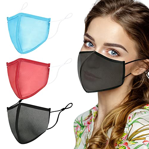 JINGYUA 3 mascarillas de malla transpirable con diseño de hilo de malla para la boca, lavables, para niños, adolescentes y adultos, Adultos., Talla única