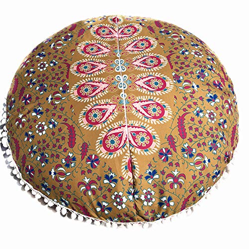 JJ. Accesorio Funda de cojín geométrica 80x80cm Funda de almohada redonda Mandala Funda de almohada de suelo Funda de cojín de meditación bohemia Funda otomana Puf hecho a mano (Cojín no incluido)