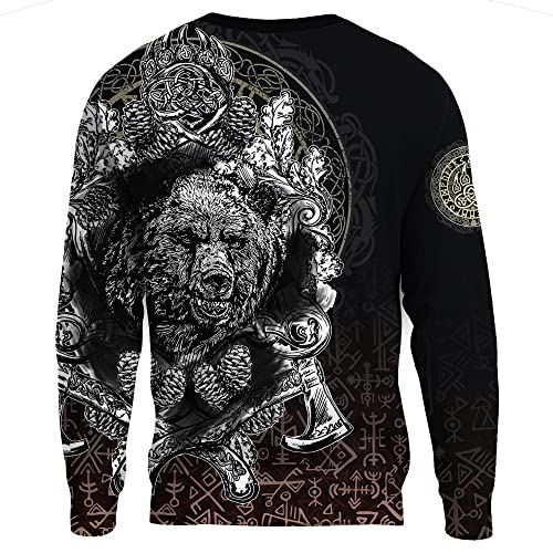 JJLLAZAD Sudadera para Hombre Tatuaje Oso Vikingo Estampado 3D Harajuku Sudadera Capucha Invierno Unisex Polar Algodón Chaqueta Cremallera,Runic Sweaters,5XL