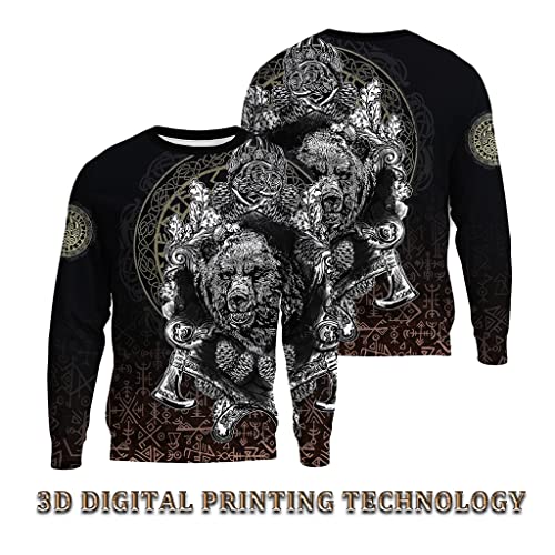 JJLLAZAD Sudadera para Hombre Tatuaje Oso Vikingo Estampado 3D Harajuku Sudadera Capucha Invierno Unisex Polar Algodón Chaqueta Cremallera,Runic Sweaters,5XL