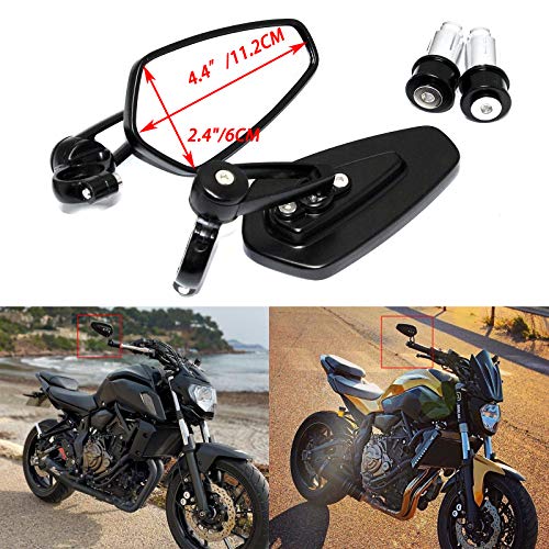 JMTBNO Espejos Retrovisores para Manillar de Motocicleta 7/8" 22 mm Universal para Street Bike Quad Scooter Cruiser Cafe Racer Scrambler CB125 MT03 MT07 MT09 MT10 Z650 Z750 Z900 (Negro)