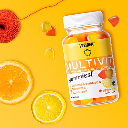 Joe Weider Victory Multivit Up 80 gummies, Sabor naranja y limón, Sin azúcares y sin gluten, Gominolas de vitaminas y minerales