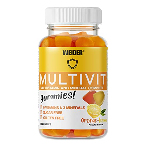 Joe Weider Victory Multivit Up 80 gummies, Sabor naranja y limón, Sin azúcares y sin gluten, Gominolas de vitaminas y minerales