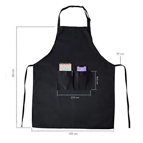 joeji's Kitchen Paquete de 3 Delantales Negros - Correa Ajustable y Delantal Cocina De Chef Resistente al Agua con 2 Bolsillos para Hombres y Mujeres, Delantales de Cocina Hogar