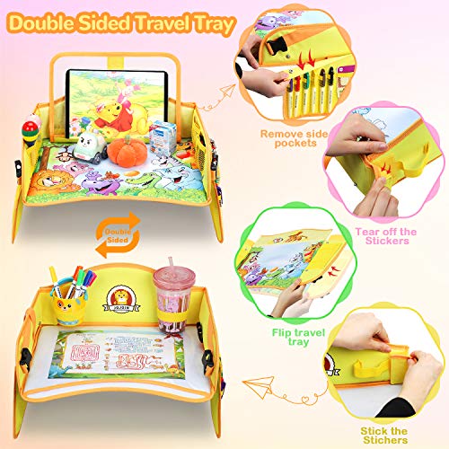 Jojoin Mesa Coche para Niños, Tablero Impermeable del Coche, Mesa para Niños en la Asiento de Coche, Bandeja para Coche, Cochecito, Avión - 5 Papel de Dibujo, 6 Pluma de Color ect. (B)