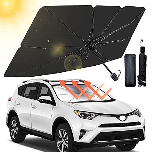 JOKILY Sombrilla Paraguas del Coche Parasol Coche Delantero Parasol Protector Solar para Coche Sombrilla Parabrisas Plegable Reduce Calor Aislado y Radiación UV (140*79cm)