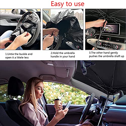 JOKILY Sombrilla Paraguas del Coche Parasol Coche Delantero Parasol Protector Solar para Coche Sombrilla Parabrisas Plegable Reduce Calor Aislado y Radiación UV (140*79cm)