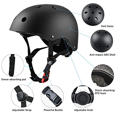 JOLIGAEA Juego de Equipo de protección para niños, Conjuntos de Patinajes Niños Incluye Casco Ajustable Rodilleras Coderas Gafas de protección para Skate Bicicleta Monopatín Deporte, S(50-54 cm)