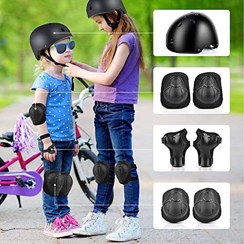 JOLIGAEA Juego de Equipo de protección para niños, Conjuntos de Patinajes Niños Incluye Casco Ajustable Rodilleras Coderas Gafas de protección para Skate Bicicleta Monopatín Deporte, S(50-54 cm)