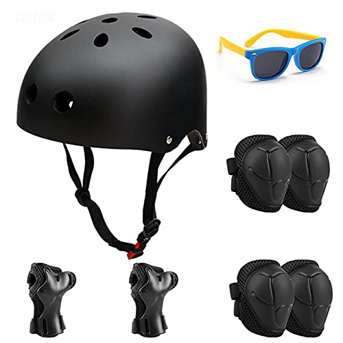 JOLIGAEA Juego de Equipo de protección para niños, Conjuntos de Patinajes Niños Incluye Casco Ajustable Rodilleras Coderas Gafas de protección para Skate Bicicleta Monopatín Deporte, S(50-54 cm)