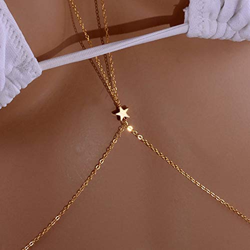 Jovono Cadena para el cuerpo de la estrella del bikini arnés de la joyería del cuerpo cadena de la cintura para mujeres y niñas (oro)